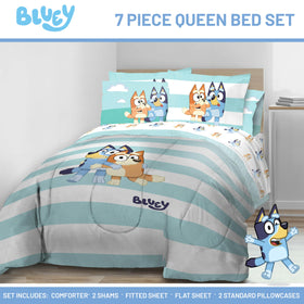 Jay Franco Bluey & Bingo fitted sheet demonstrates deep 12 inch pockets for snug fit
