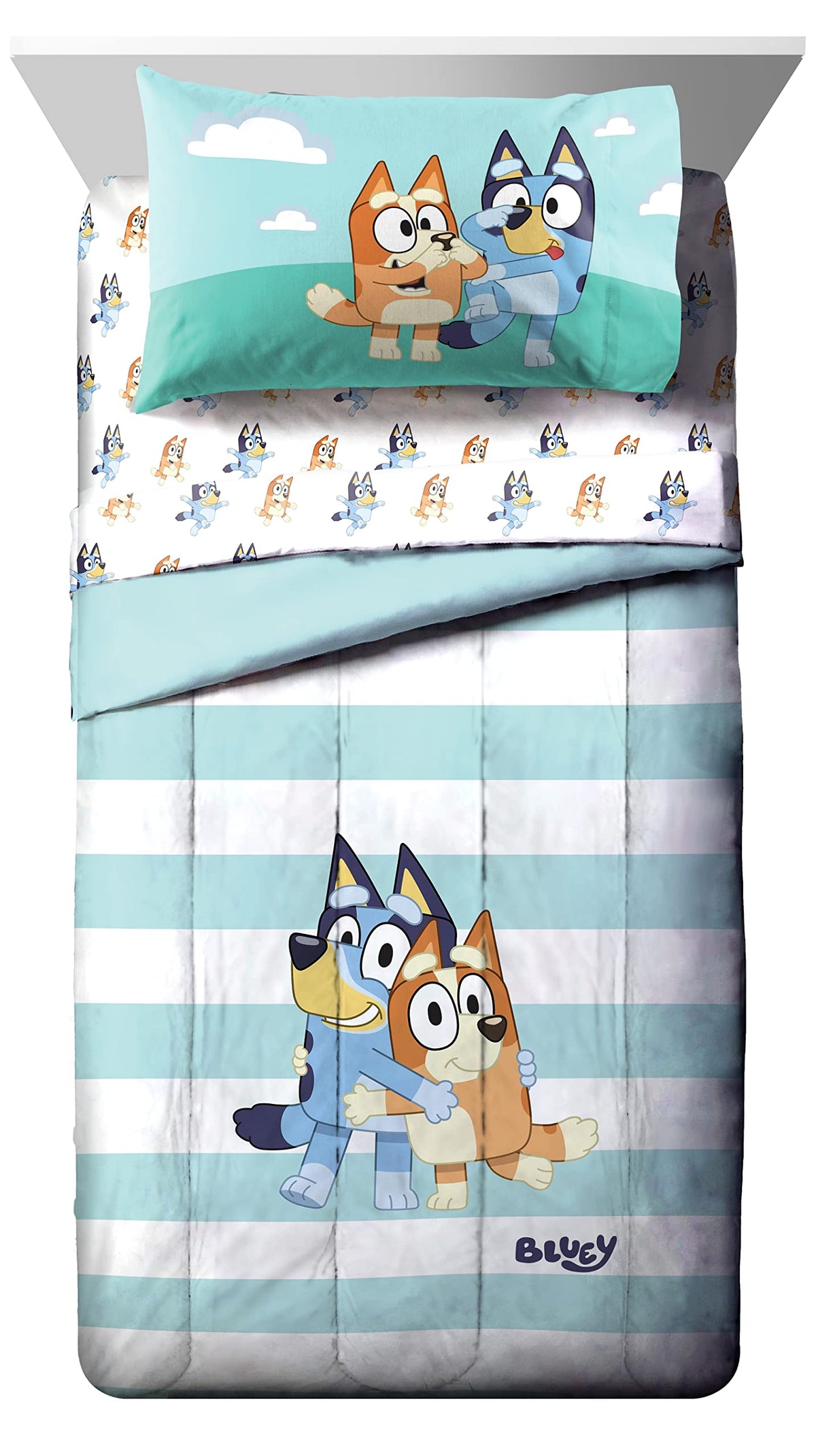 Jay Franco Bluey & Bingo fitted sheet offers smooth, breathable sleep surface
