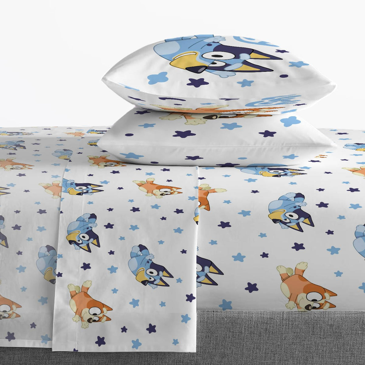 Jay Franco Bluey & Bingo pillowcases paired with shams for a complete look