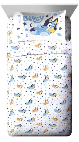 Jay Franco Bluey & Bingo sheet set spread for year-round comfort