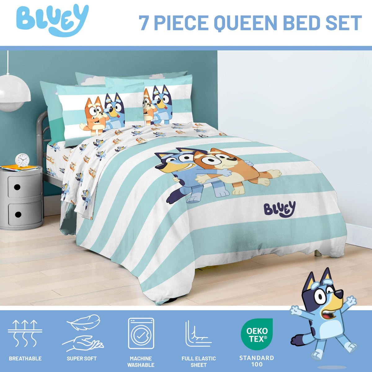 Jay Franco Bluey & Bingo pillow shams decorate beds with playful character flair