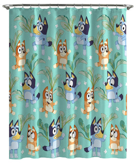 Jay Franco Bluey and Bingo shower curtain 70x72 shows playful kids' bath decor.