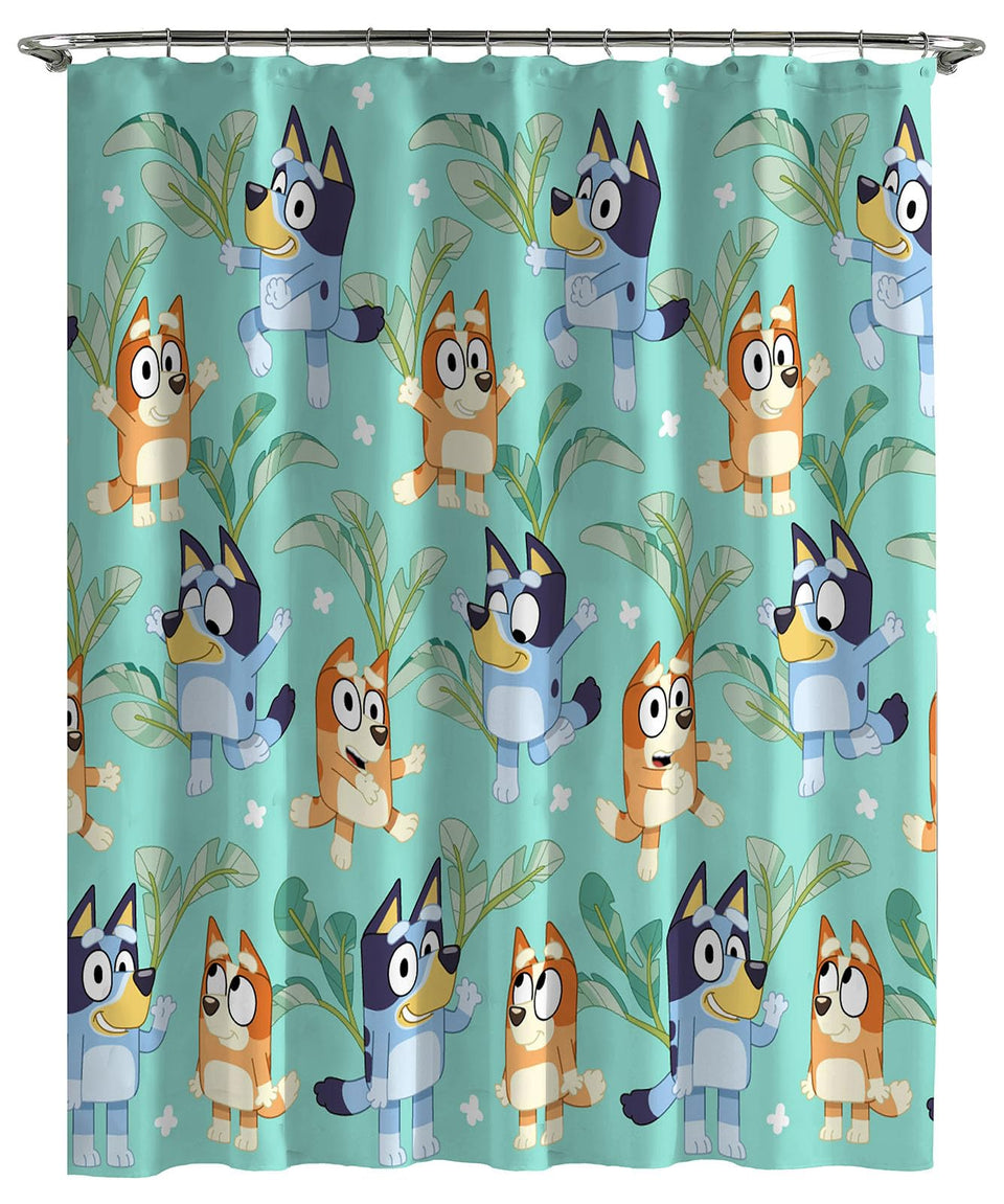 Jay Franco Bluey and Bingo shower curtain 70x72 shows playful kids' bath decor.