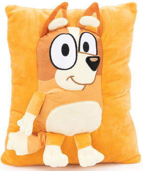 Jay Franco Bluey Bingo Snuggle Pillow front 3D design adds cozy charm to kids' rooms.