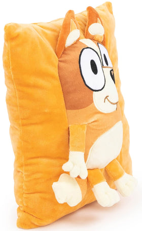 Jay Franco Bluey Bingo Snuggle Pillow close-up microfiber fabric feels incredibly soft.