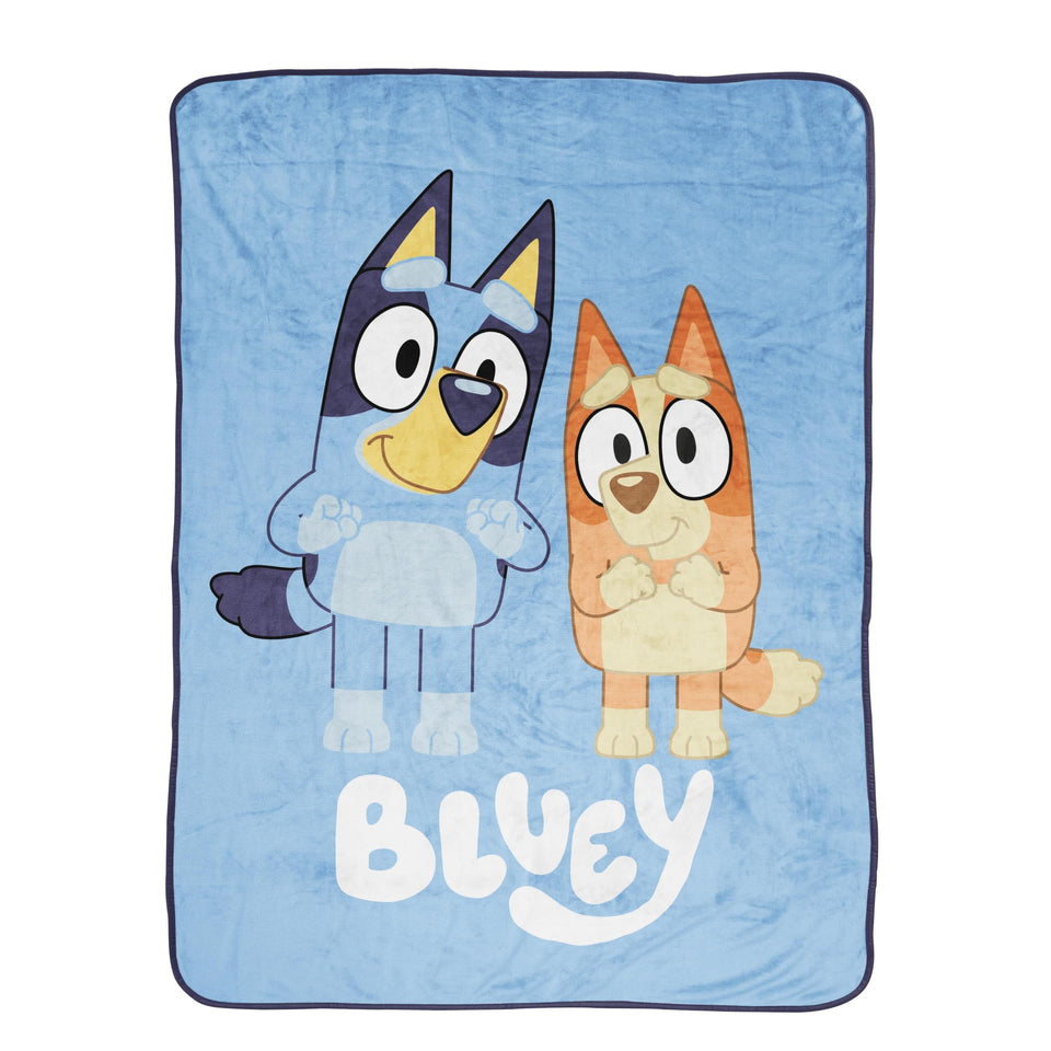 Jay Franco Bluey hero throw front view showcases cozy fleece for kids and couch decor.