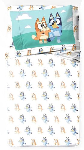 Jay Franco Bluey fitted sheet designed for 10-inch deep mattresses and secure fit.