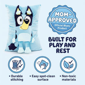 Jay Franco Bluey Snuggle Pillow closeup of microfiber fabric for durability and softness.