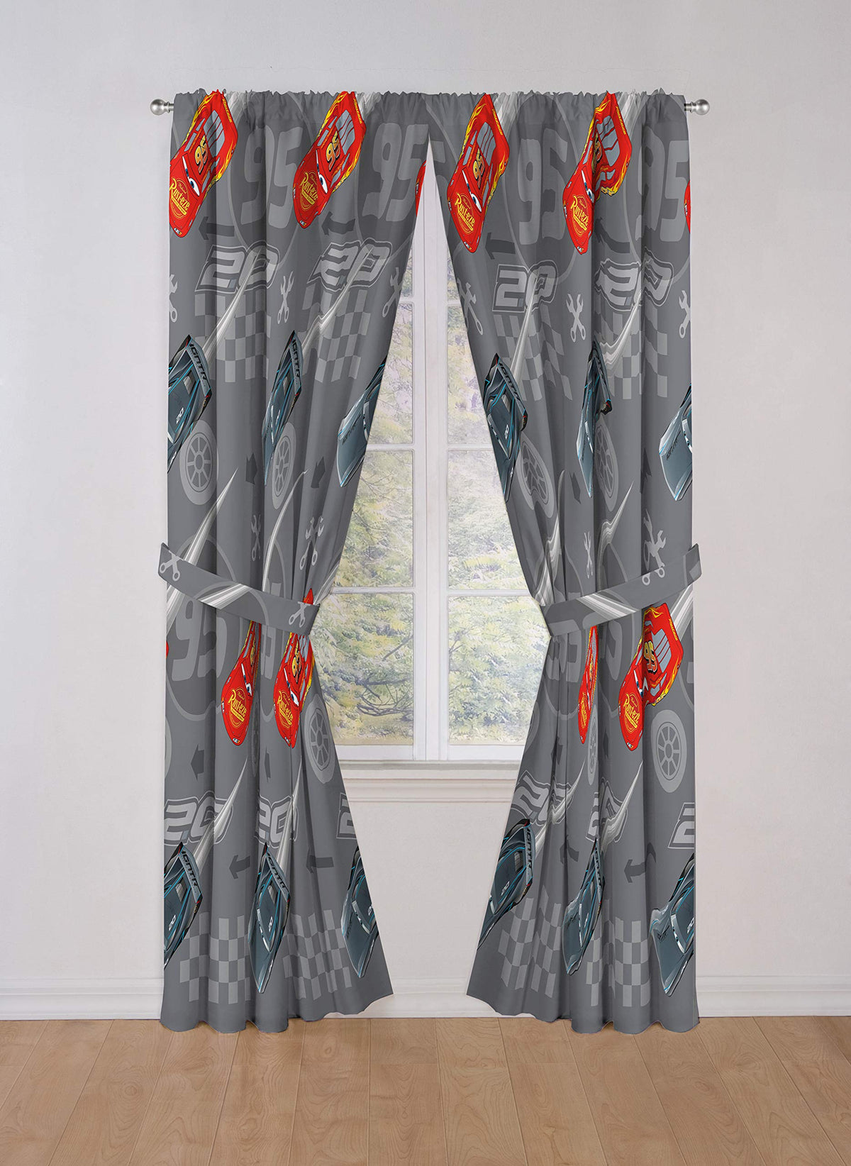 Includes two panels and two tiebacks for quick setup and versatile styling