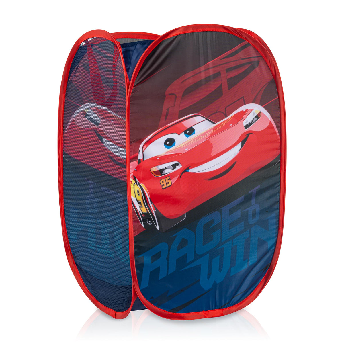 Collapsible design of Jay Franco Cars pop-up hamper saves space when not in use