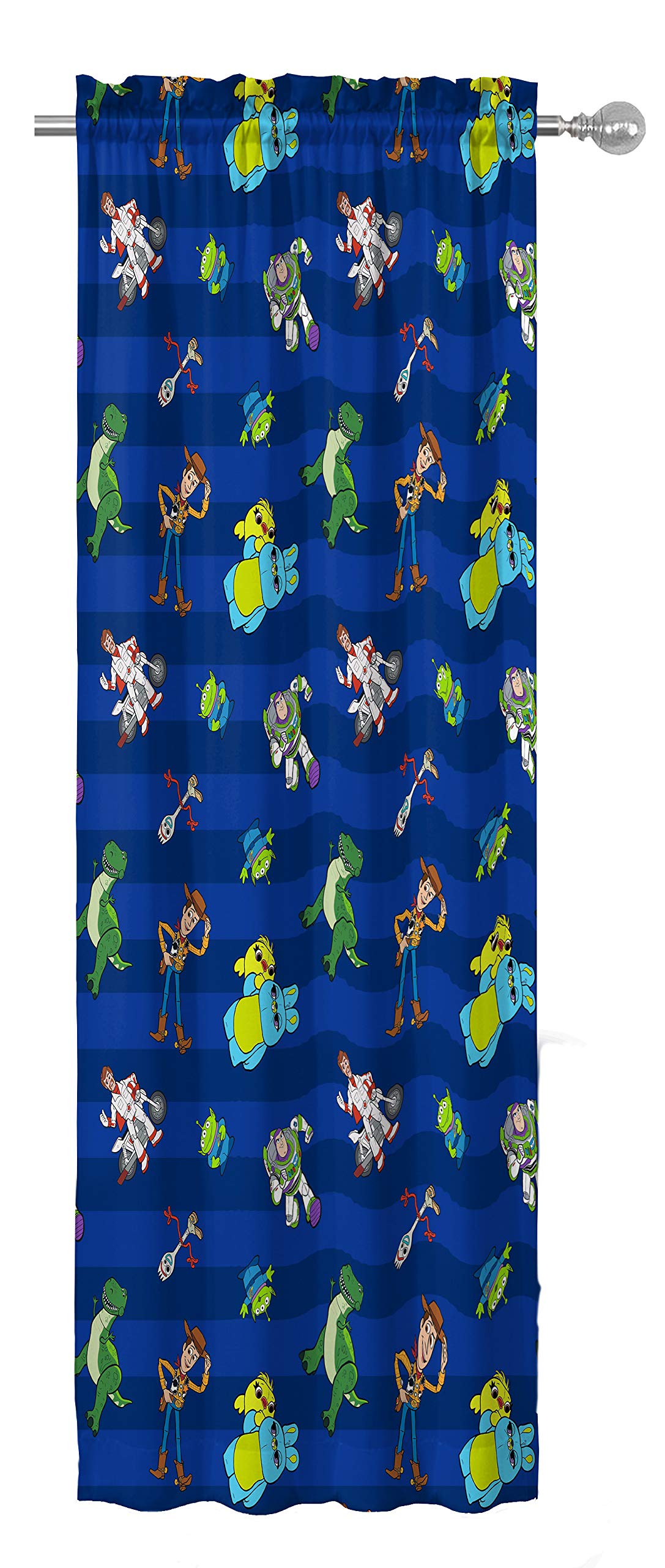 Jay Franco Toy Story curtain panel with 1-inch rod pocket for easy setup.