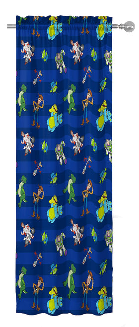 Jay Franco Toy Story curtain panel with 1-inch rod pocket for easy setup.