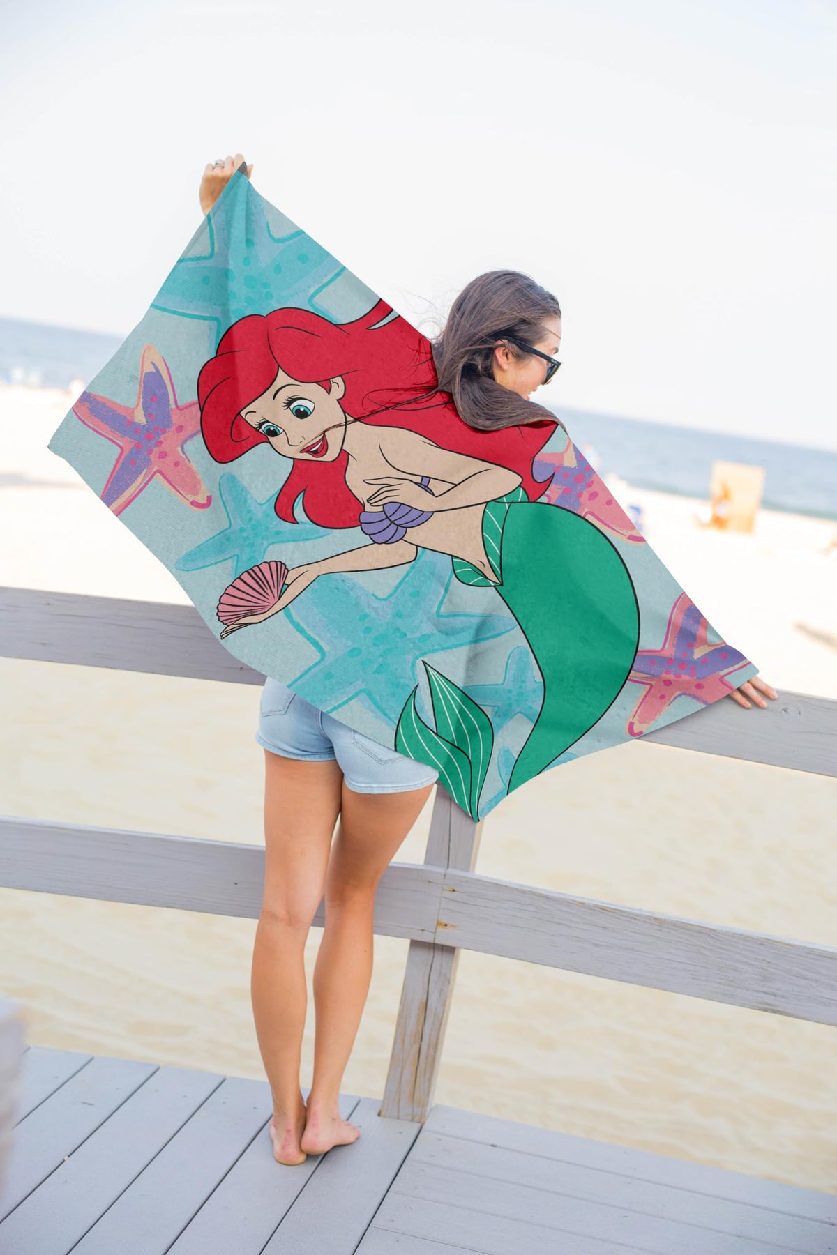 Jay Franco Disney Ariel towel close-up shows plush terry for cozy drying.