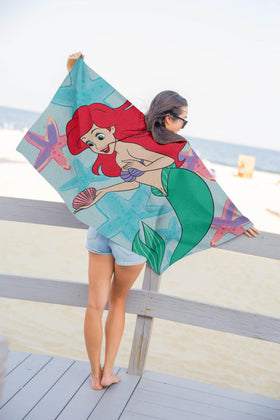Jay Franco Disney Ariel towel close-up shows plush terry for cozy drying.