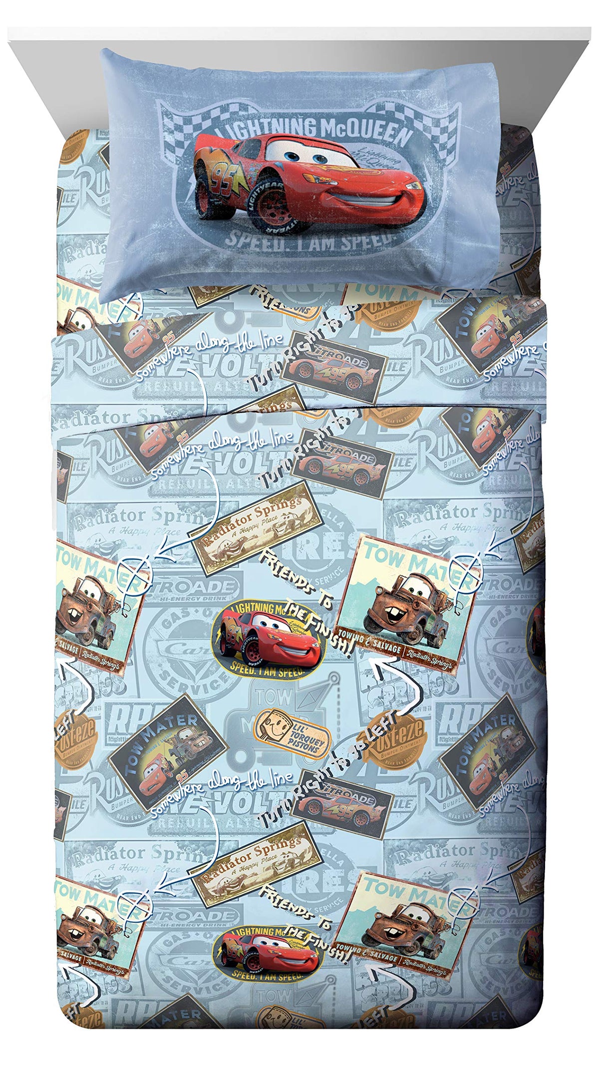 Jay Franco Disney Cars Tune Up flat sheet with bold graphics for kid rooms