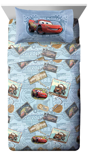 Jay Franco Disney Cars Tune Up flat sheet with bold graphics for kid rooms