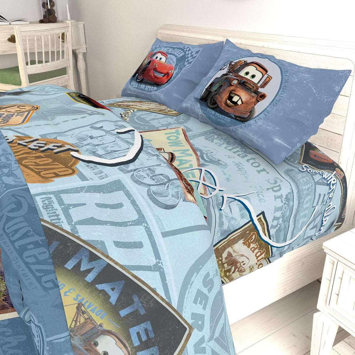 Jay Franco Disney Cars Tune Up shams with Mater graphic for playful styling