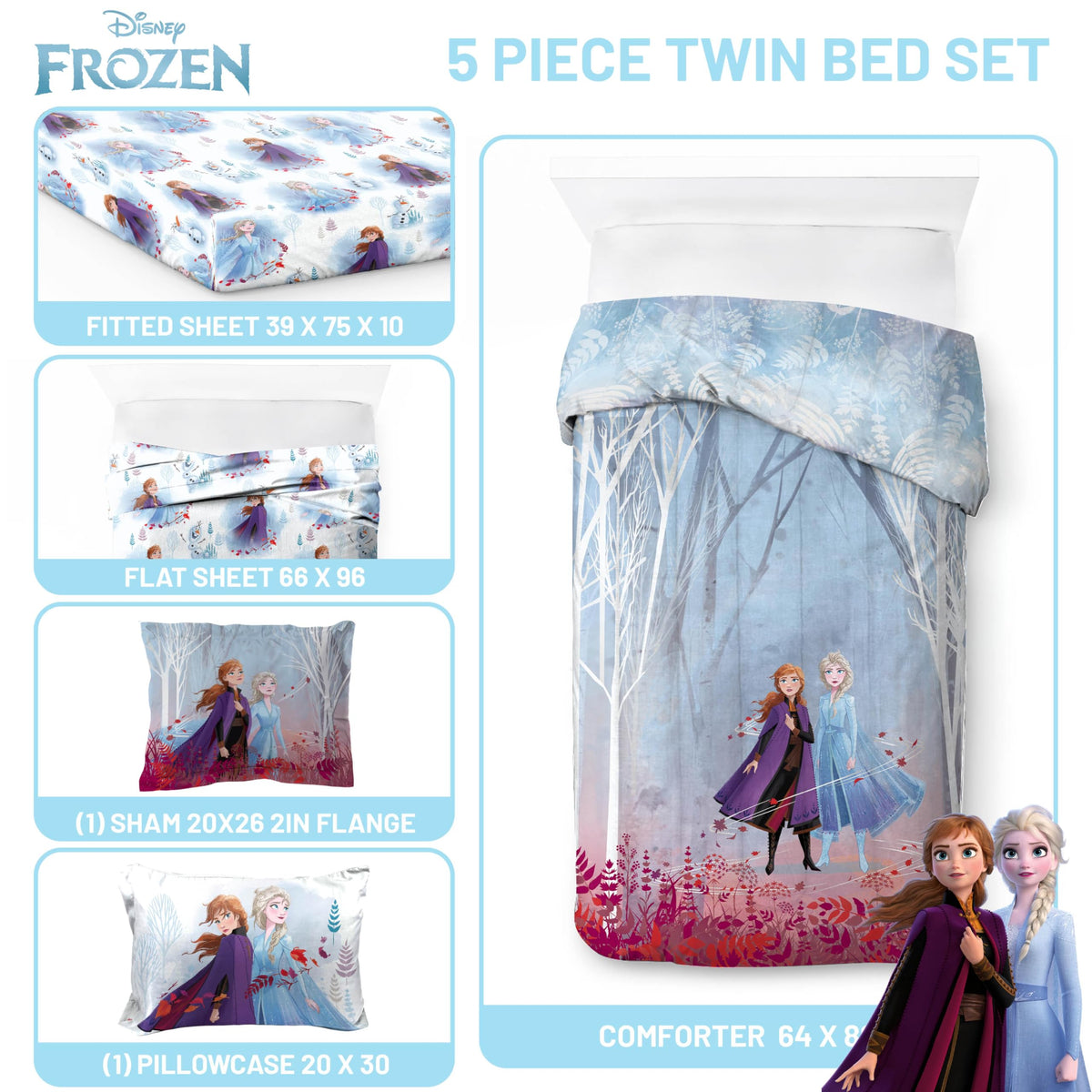Jay Franco Disney Frozen Forest Spirit twin fitted sheet fits up to 10” deep mattress.