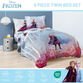 Jay Franco Disney Frozen Forest Spirit twin flat sheet with Elsa and Anna artwork.