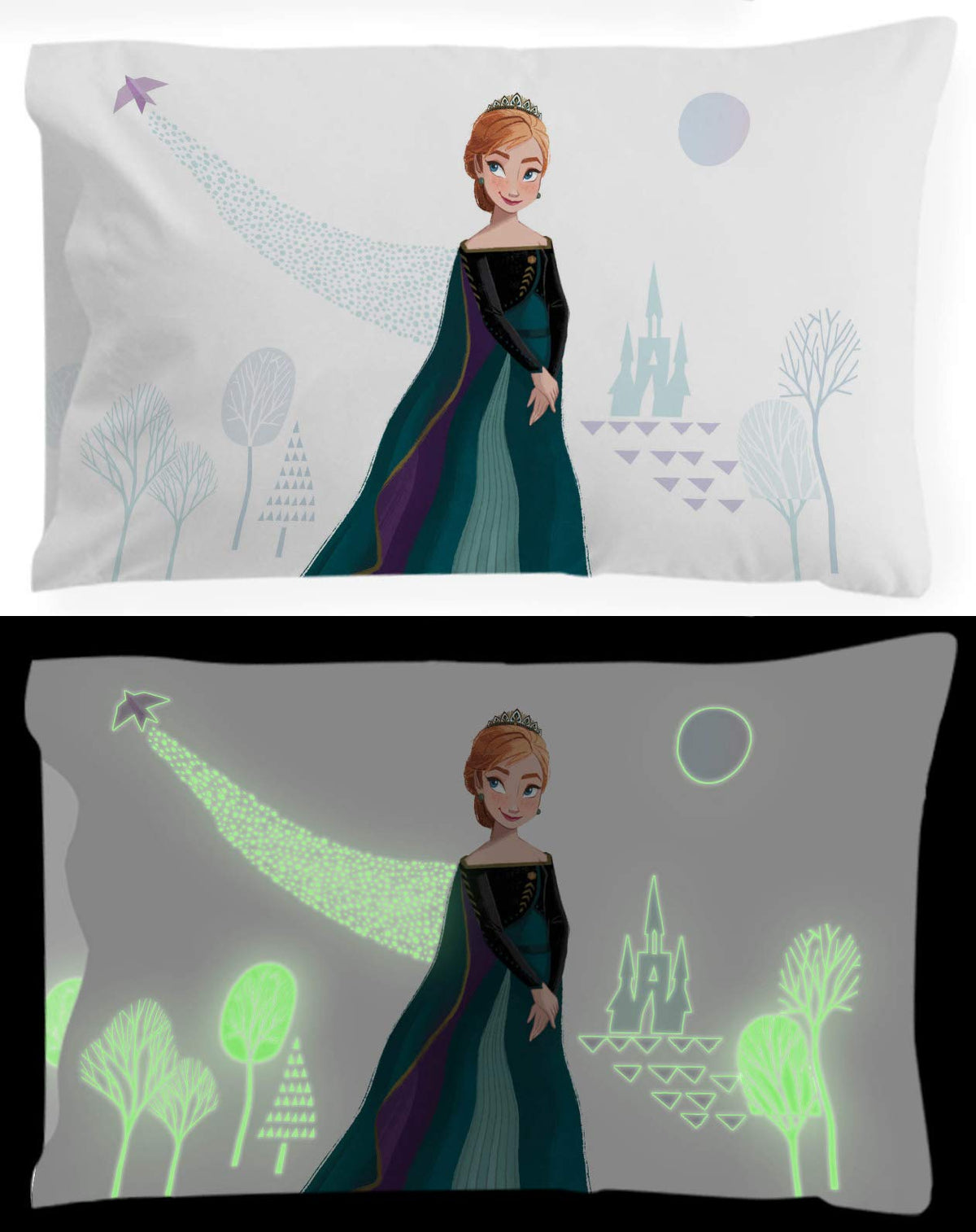 Jay Franco Frozen glow pillowcase detail showing soft microfiber fabric.