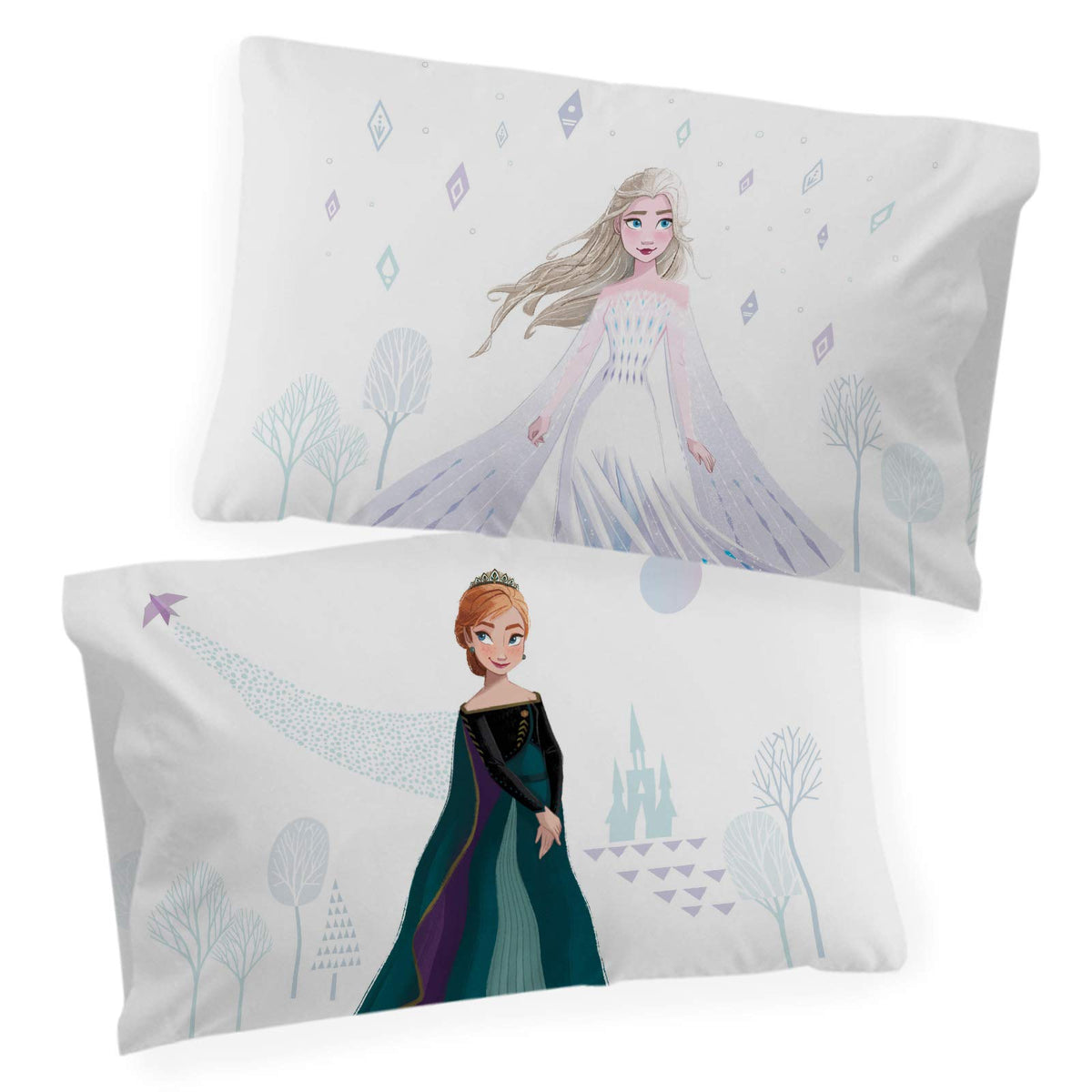 Jay Franco Disney Frozen glow pillowcase set featuring Elsa, reversible for two looks.