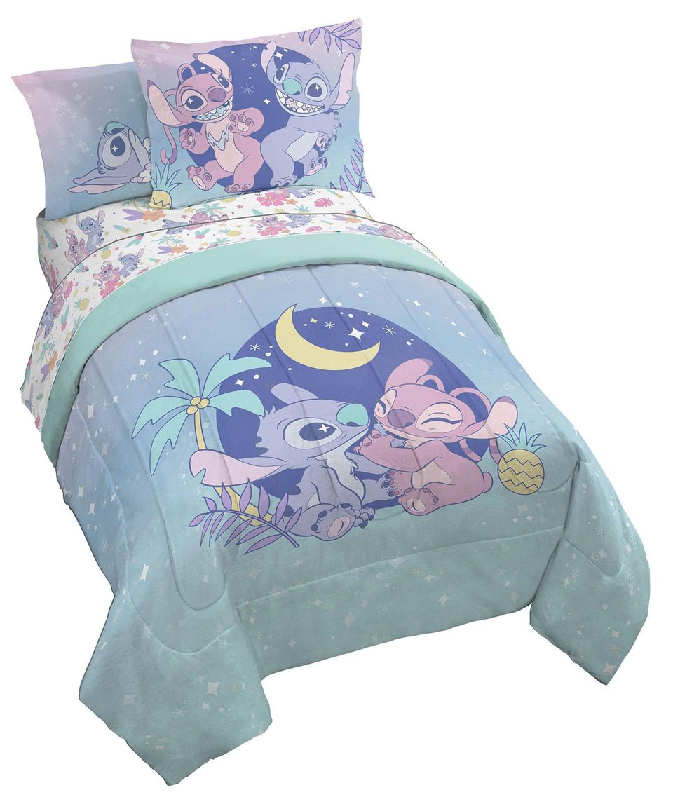 Jay Franco Disney Lilo & Stitch comforter set top view for cozy bedtime vibes.