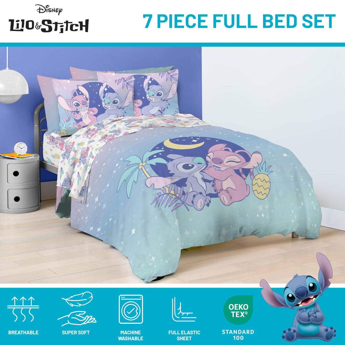 Jay Franco Disney Lilo Stitch fitted sheet ready to pair with other pieces.