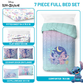Jay Franco Disney Lilo Stitch flat sheet print showcased on bed.