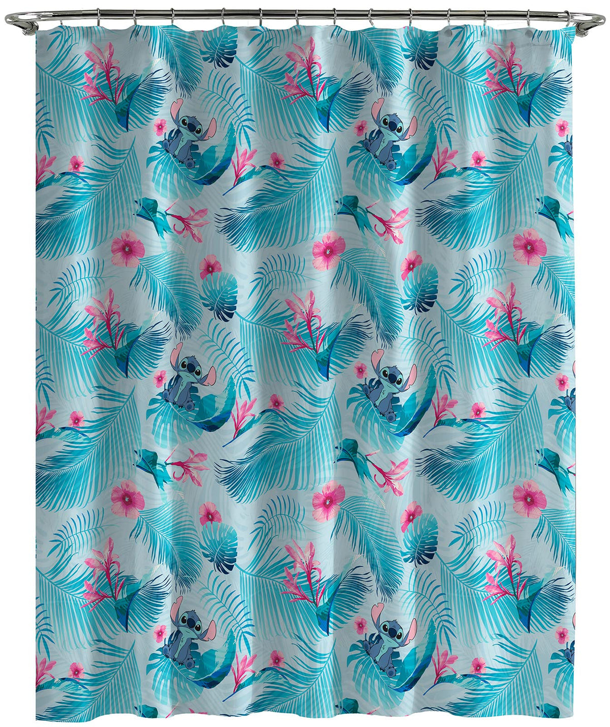 Acrylic hooks by Jay Franco securely install the shower curtain
