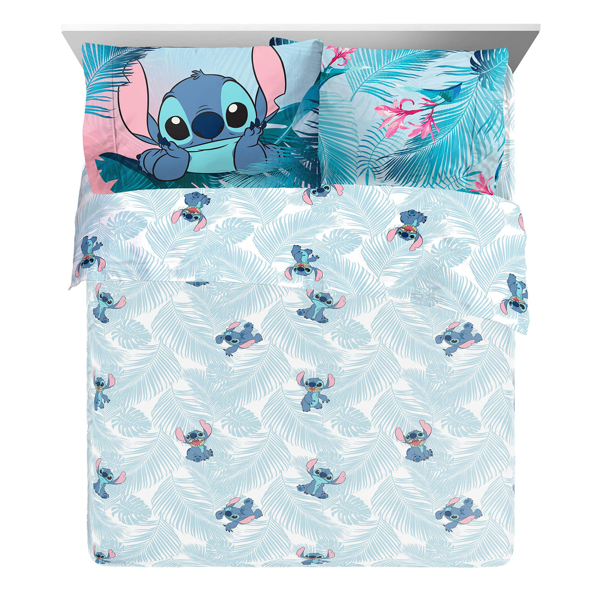 Jay Franco Disney Lilo and Stitch shams brighten bed décor with bold florals.
