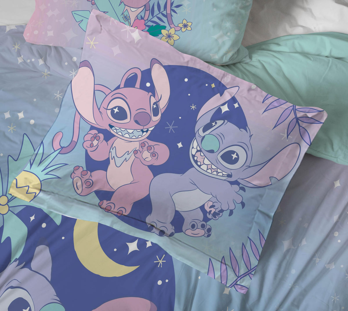 Jay Franco Disney Lilo Stitch shams add finishing touch with coordinated pattern.