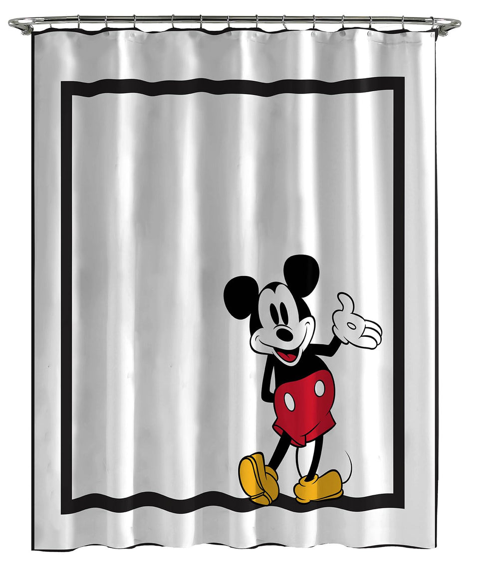 Jay Franco Mickey Mouse shower curtain with bold black-and-white print for kids' bathroom decor