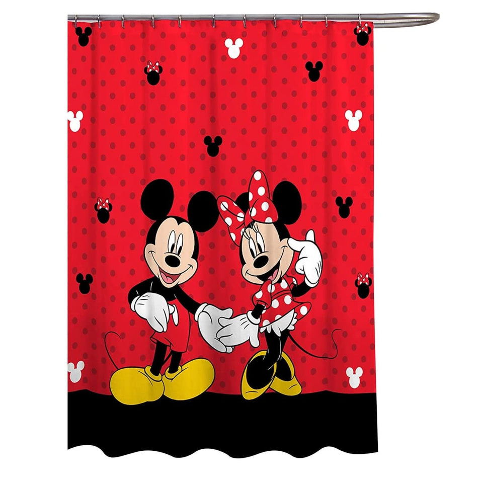 Jay Franco Mickey Mouse shower curtain front view with vibrant Disney design, kid-friendly decor