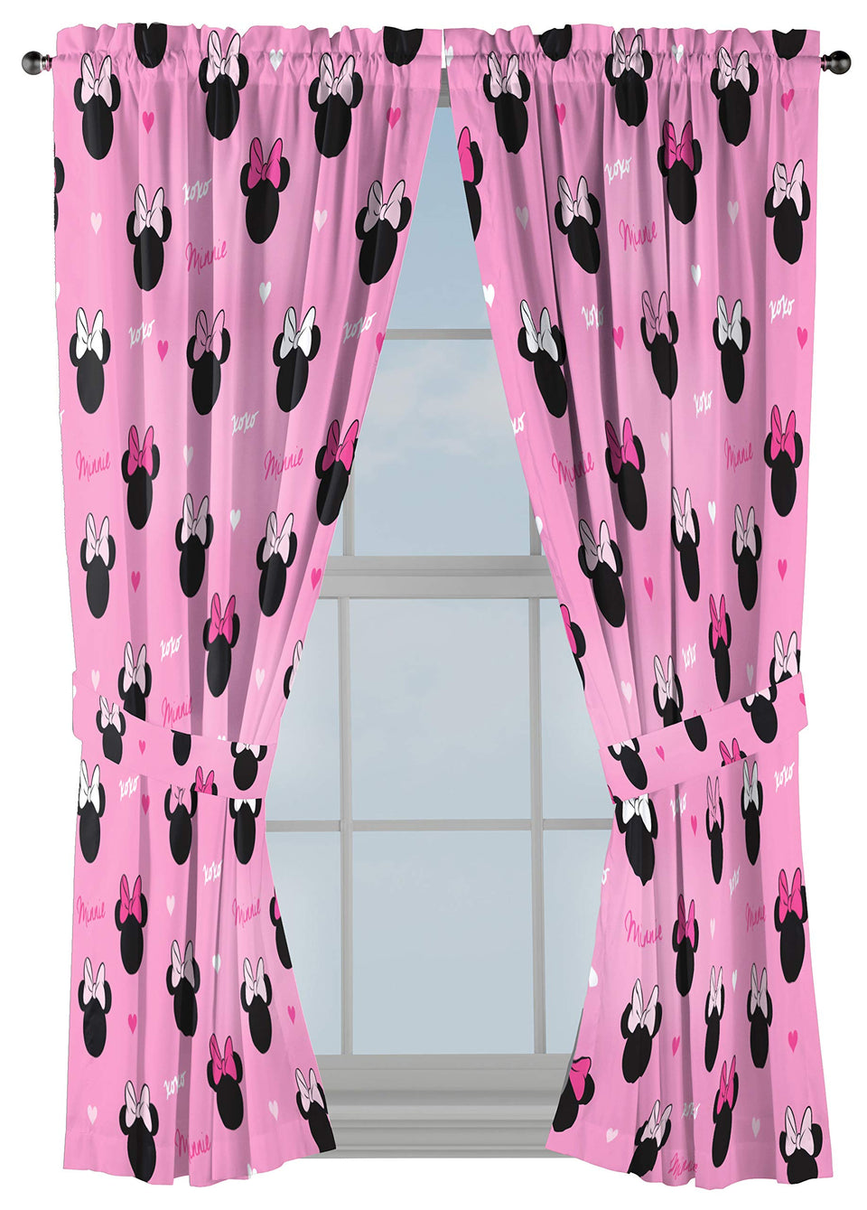 Jay Franco Minnie Mouse Hearts N Love curtains main panel adds playful color to the room