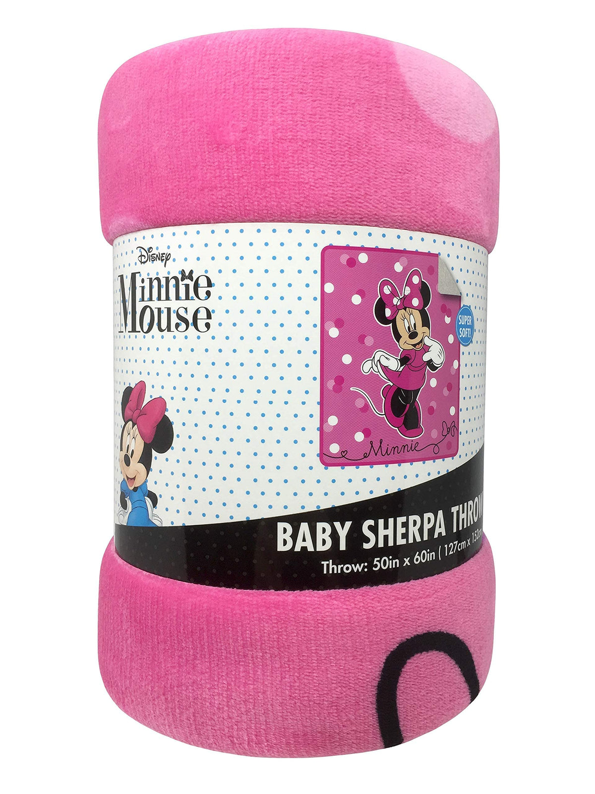 Jay Franco Minnie Mouse Sherpa Throw folded setup, perfect for travel and on-the-go comfort.
