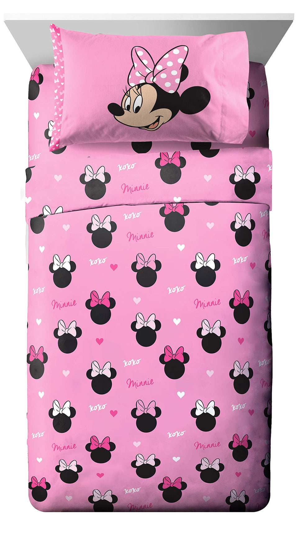 Jay Franco Minnie Mouse twin sheet set close-up fabric showing ultra-soft microfiber