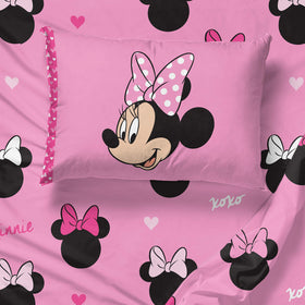 Jay Franco Minnie Mouse twin sheet set pillowcase with coordinating pink accents