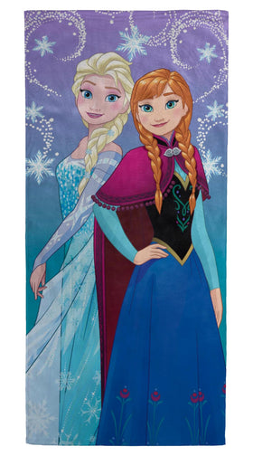 Jay Franco Frozen 2 snowflake sister towel close-up shows soft, absorbent terry for quick drying.