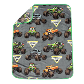 Jay Franco Grave Digger fleece close-up highlights soft, durable fleece for year-round use.