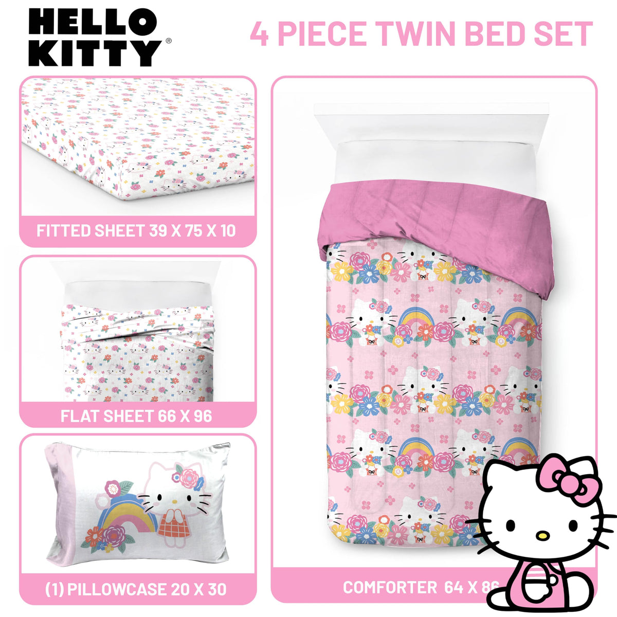Jay Franco Hello Kitty flat sheet with bright, playful print.