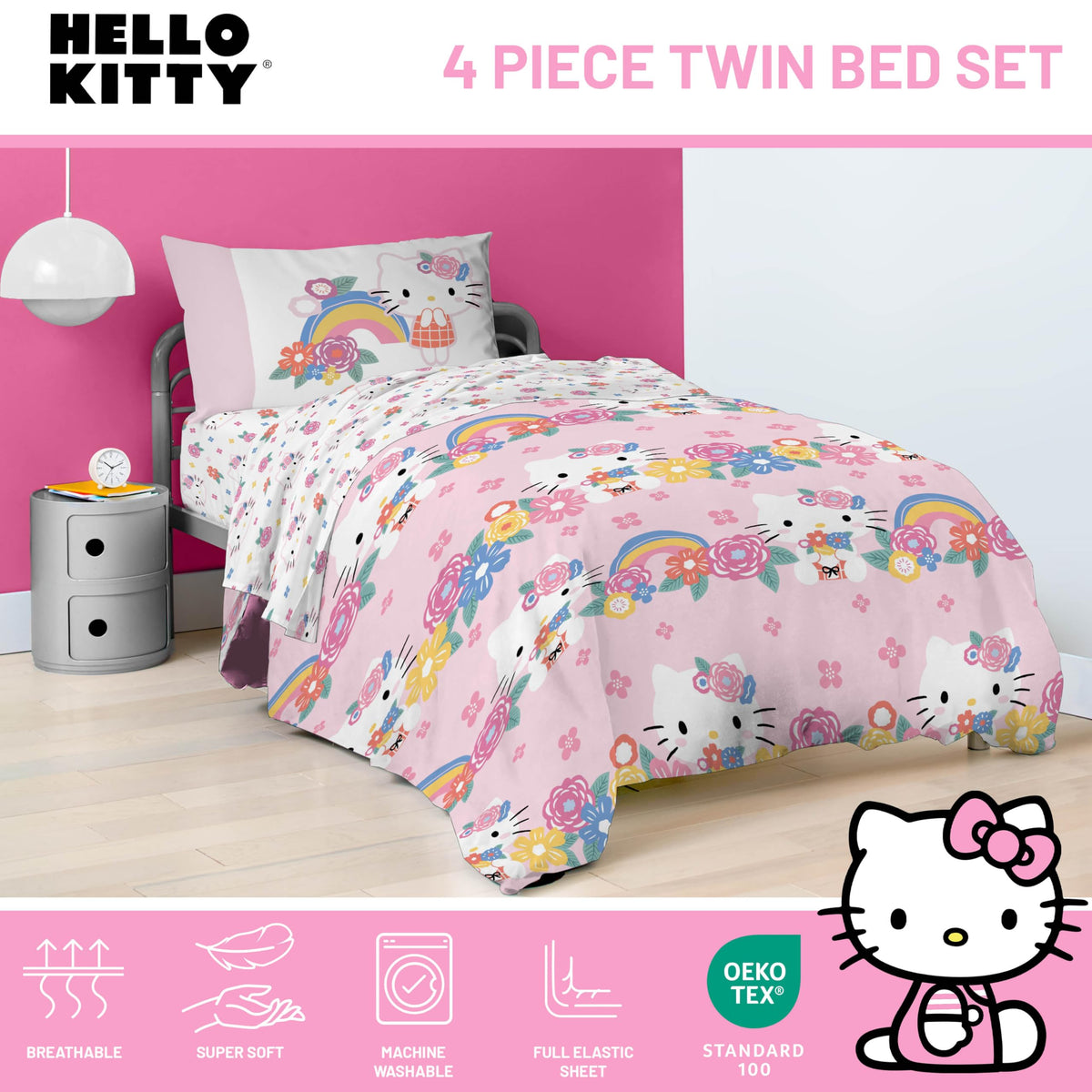 Jay Franco Hello Kitty standard pillowcase in soft microfiber quality.