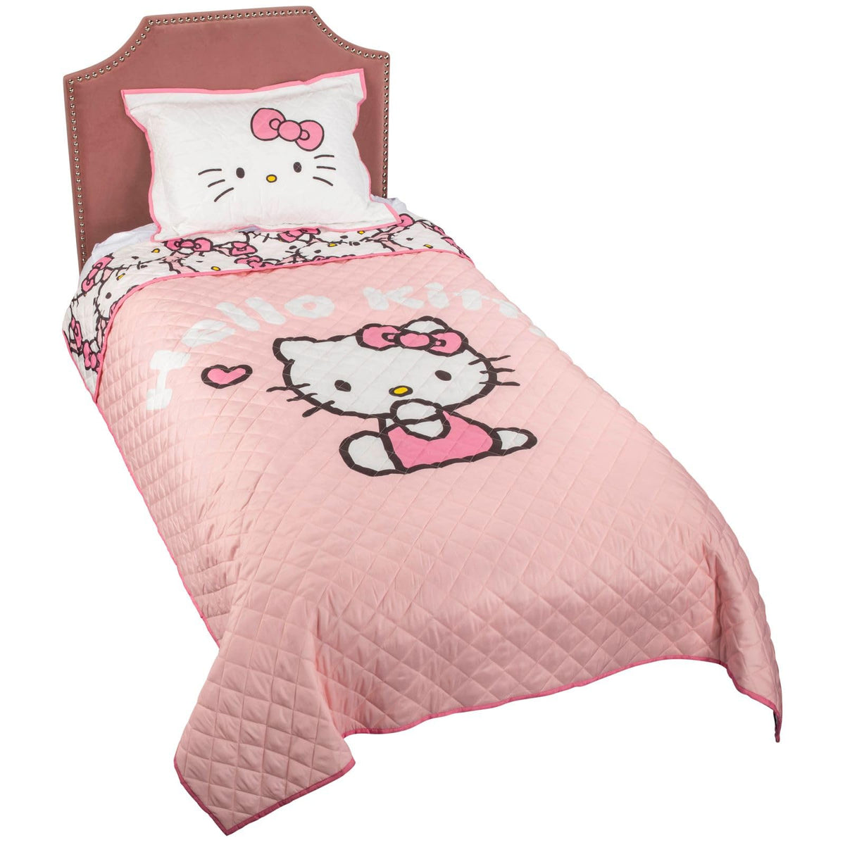 Jay Franco Hello Kitty quilt in pink stripes and hearts for cozy nights