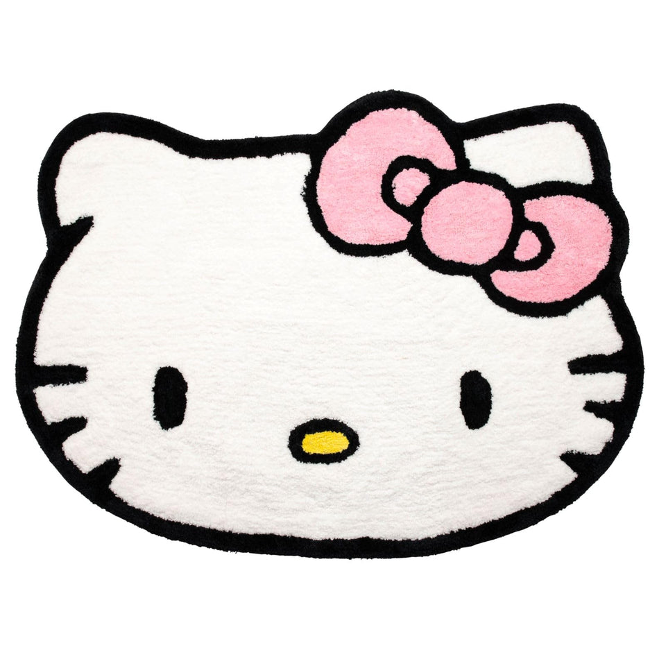 Jay Franco Hello Kitty rug plush top view enhances cozy bedroom ambiance.