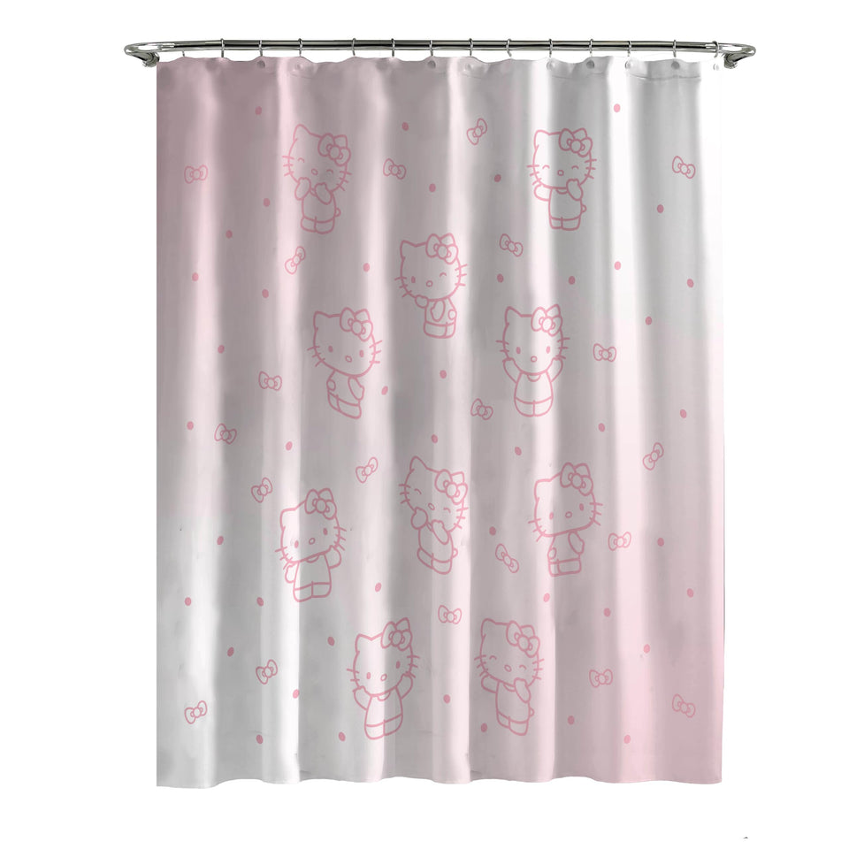 Jay Franco Hello Kitty Stars shower curtain with pink ombre stars decorates the bathroom