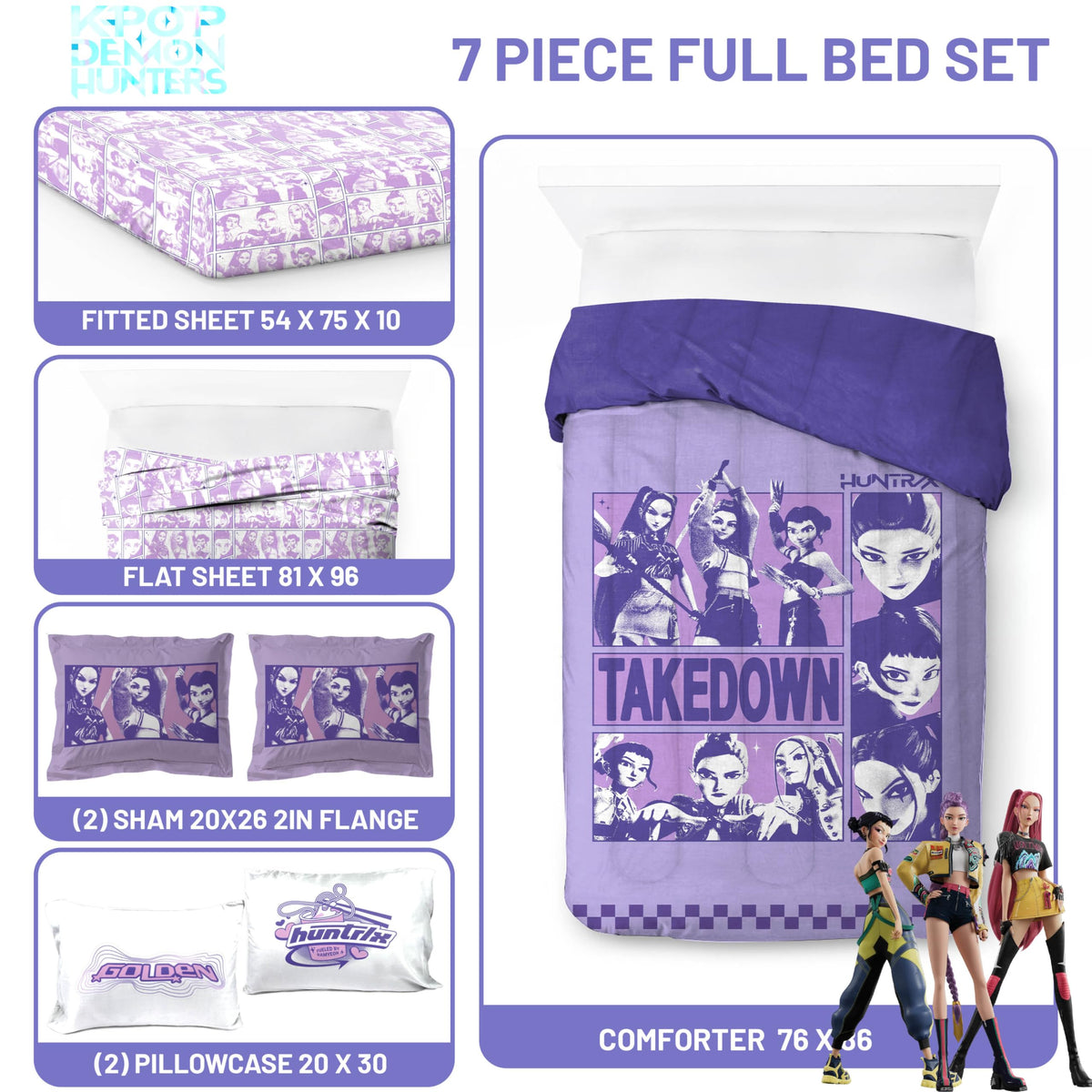 Jay Franco KPOP Demon Hunters fitted sheet with deep-pocket fit for year-round comfort