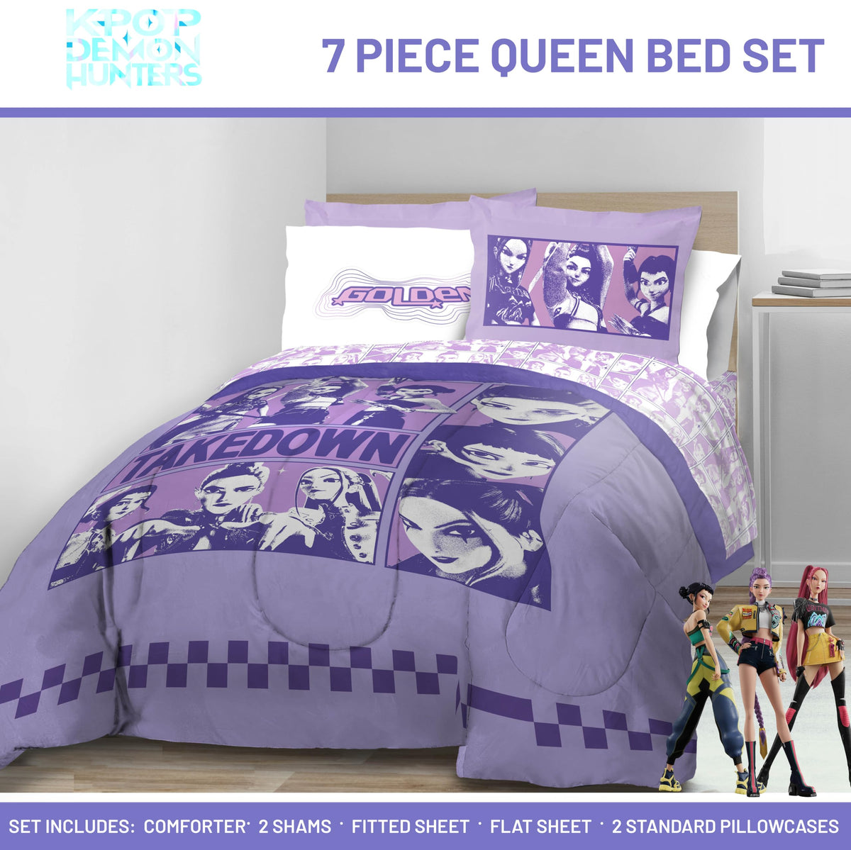 Jay Franco Demon Hunters queen set in purple tones ideal for stylish dorm rooms