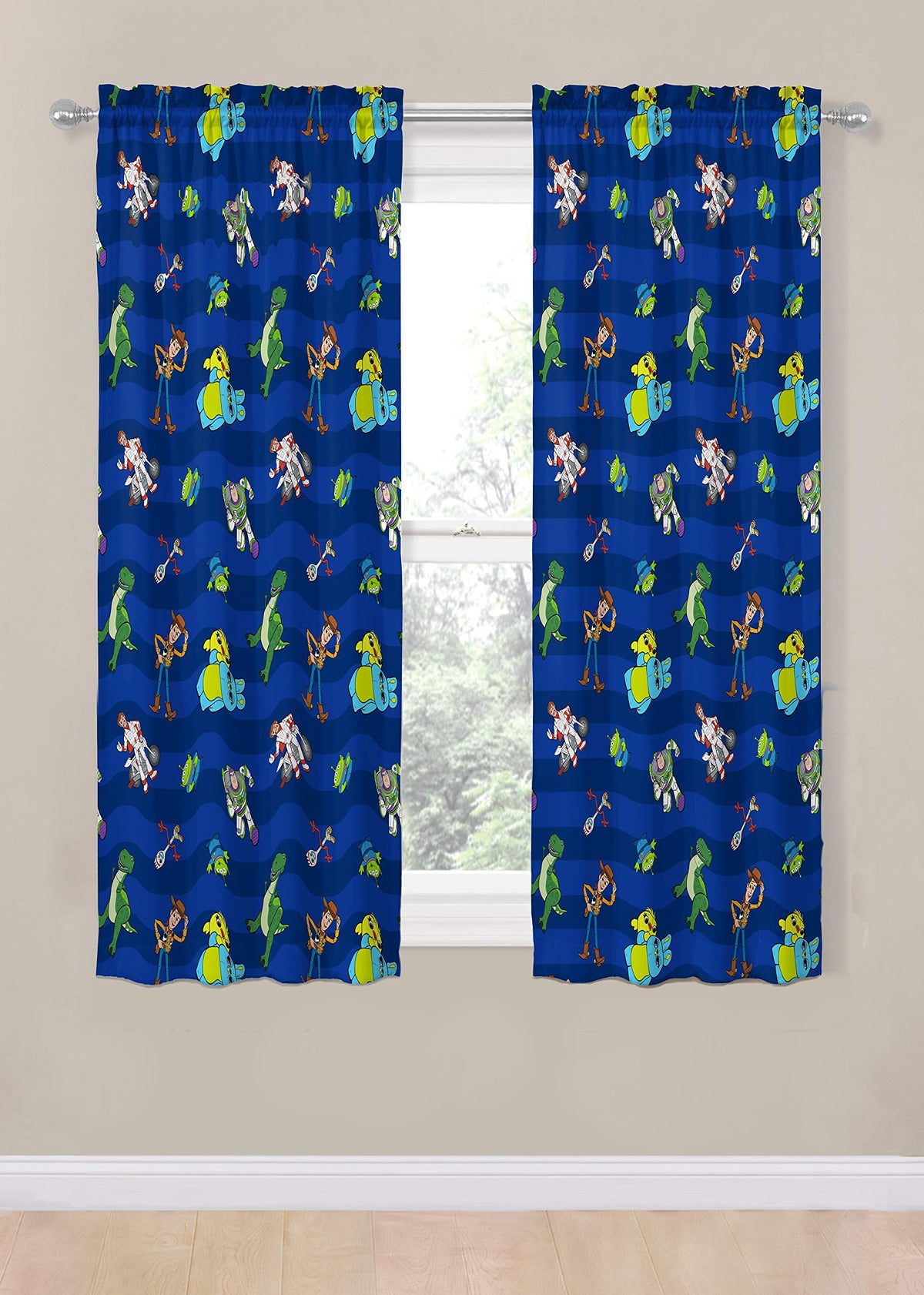 Jay Franco kids drapes with 84-inch total width provide cozy privacy in bright rooms.
