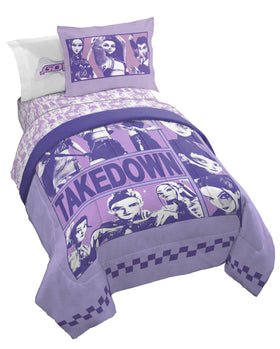Jay Franco KPOP Demon Hunters comforter features bold purple artwork for a lively bedroom look.