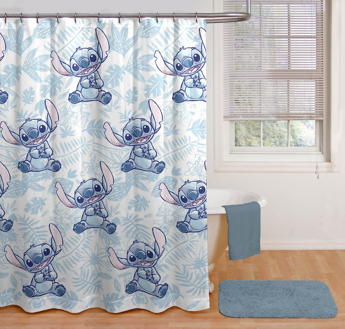 Jay Franco Lilo Stitch surf curtain brightens kids' bathrooms with fun flair.
