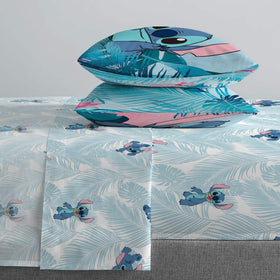 Jay Franco Lilo & Stitch teal pattern close-up on bedding